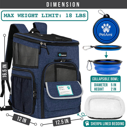 Airline-Approved Dog Backpack Carrier with 4-Way Entry, Ventilated Mesh, and Collapsible Design for Small Pets up to 18 lbs - Navy Blue