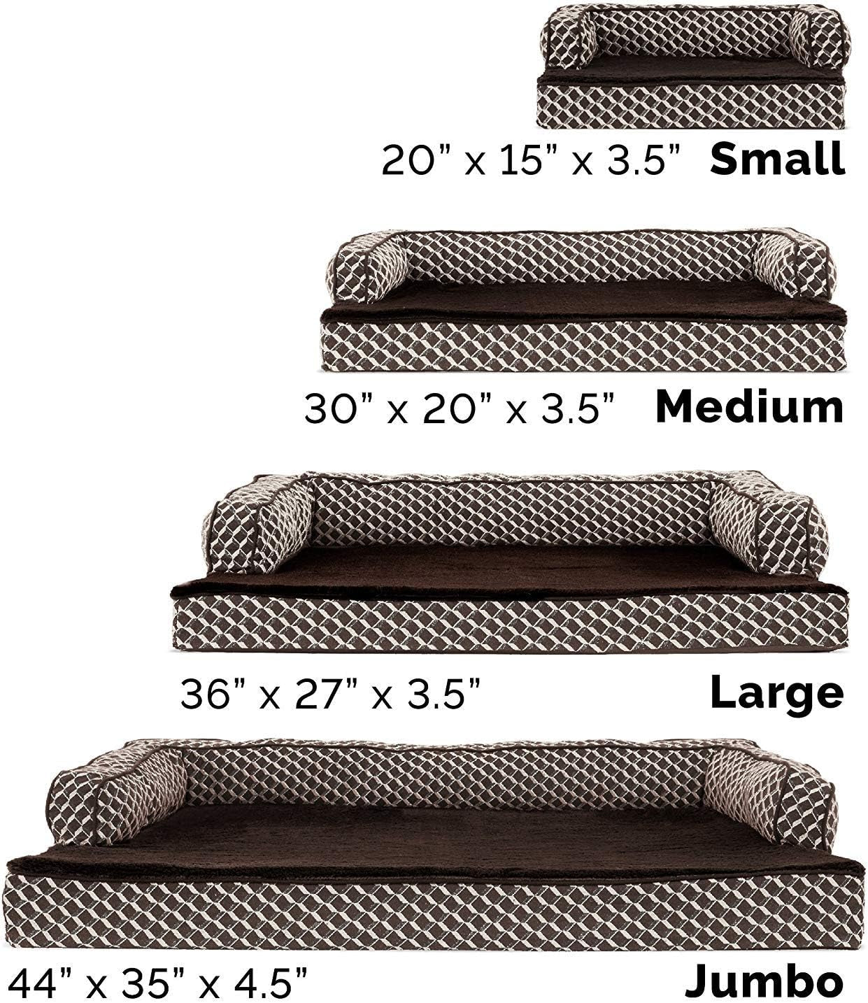 Orthopedic Dog Bed for Medium and Small Breeds with Removable Bolsters and Washable Cover, Suitable for Dogs up to 35 lbs - Plush Couch Sofa Design in Diamond Brown, Medium Size