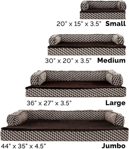 Orthopedic Dog Bed for Medium and Small Breeds with Removable Bolsters and Washable Cover, Suitable for Dogs up to 35 lbs - Plush Couch Sofa Design in Diamond Brown, Medium Size