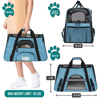 Airline-Approved Soft-Sided Pet Carrier for Cats and Small Dogs - Ventilated Travel Bag for Medium to Large Kittens and Puppies in Large Blue