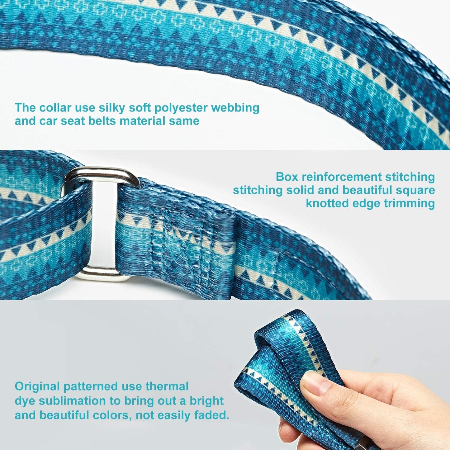 Heavy-Duty Martingale Dog Collar with Distinct Geometric Design for Medium and Large Dogs - Silky Turquoise (Large)