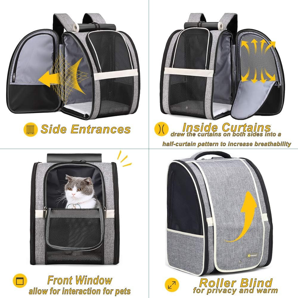 Premium Pet Carrier Backpack with Window Blind for Small Cats and Dogs, Ventilated Design, Safety Straps, Buckle Support, Collapsible for Travel, Hiking, and Outdoor Adventures