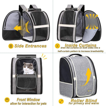 Premium Pet Carrier Backpack with Window Blind for Small Cats and Dogs, Ventilated Design, Safety Straps, Buckle Support, Collapsible for Travel, Hiking, and Outdoor Adventures