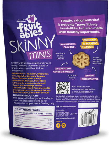 Skinny Minis Healthy Pumpkin Dog Treats - Low Calorie, Wheat-Free, Corn-Free, Soy-Free, Made in the USA, Pumpkin and Mango Flavor, 5 Oz