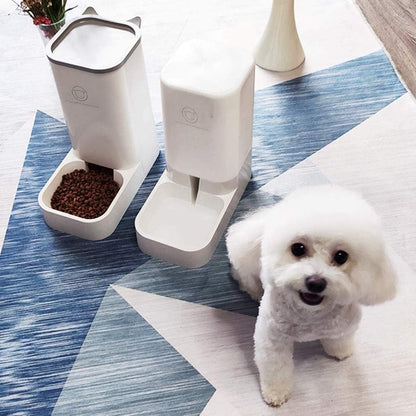Automatic Pet Feeder and Water Dispenser Set, 1-Gallon Capacity for Water and 2.1Kg Capacity for Food, Self-Dispensing, Durable Polypropylene Design for Cats and Dogs